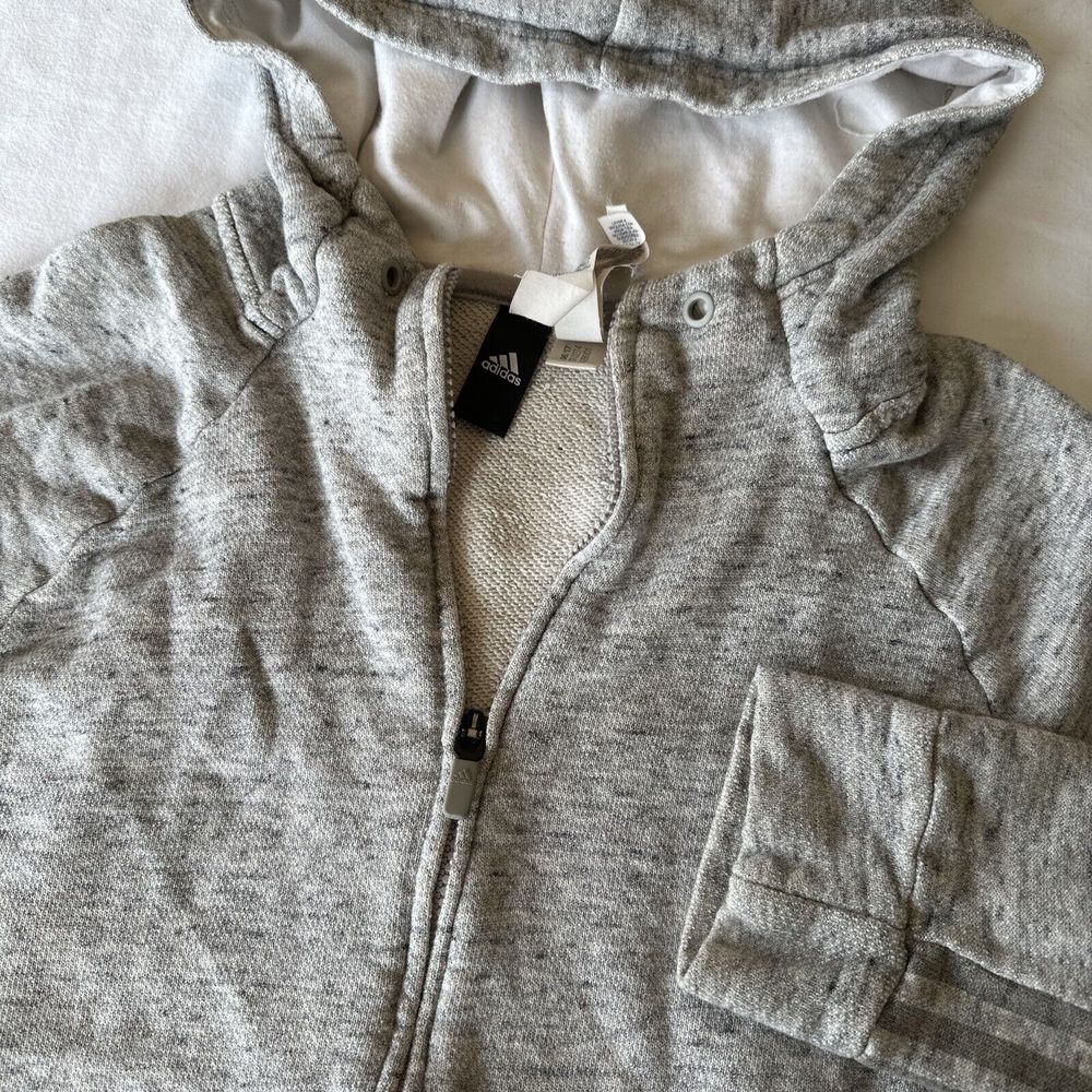 Adidas‎ Womens Lightweight Hooded Zipper Light Gray Sweatshirt Medium Round Hem